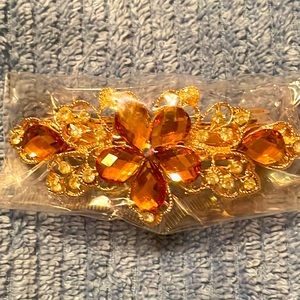Flower Blingy Hair Clip Barrette New Orange Rhinestones Sparkly